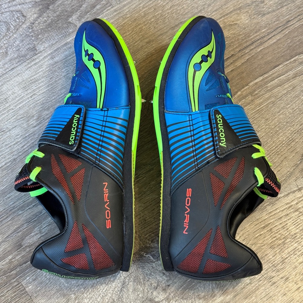 Saucony Soarin J2 Mens Jump Vault Track Field Spikes Blue Green Size 11